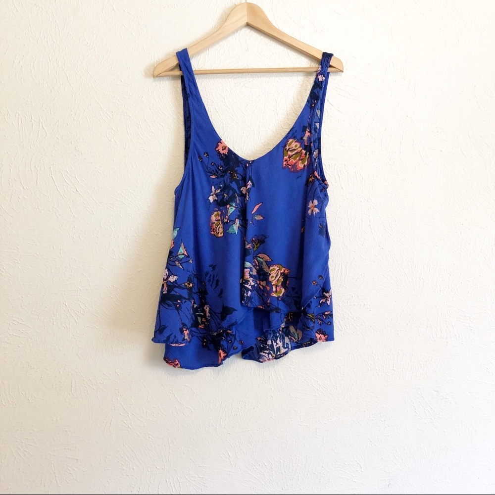 Free People Blue Floral Tank Top